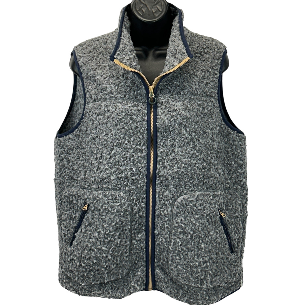 Woolrich Siskiyou Fleece Vest Womens L Large Gray Curly Fuzzy Full Zip 18551